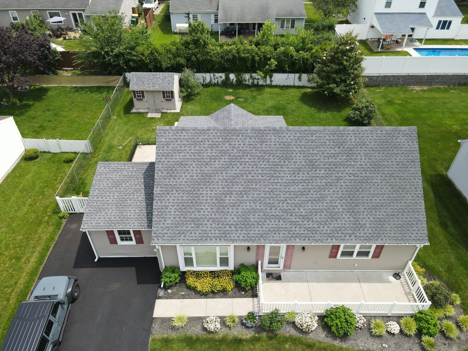 Drone photograph of a residential roof